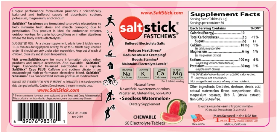 SaltStick Fastchews 60ct -Watermelon (03-3060) 2 SaltStick Fastchews 60ct -Watermelon (03-3060) - Image 2